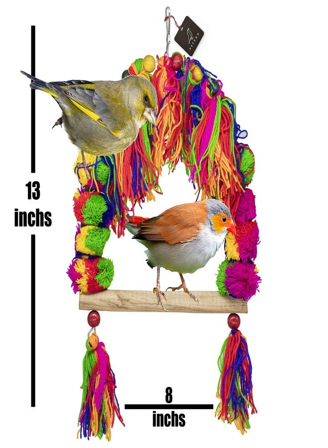 PETZOO Interactive Threaded Bird Perch Swing Ladder Colorful Toy for Big Birds, Macaw, African Grey, Parrot - Cage Accessories, Resting & Wooden Training Aid - Image 3